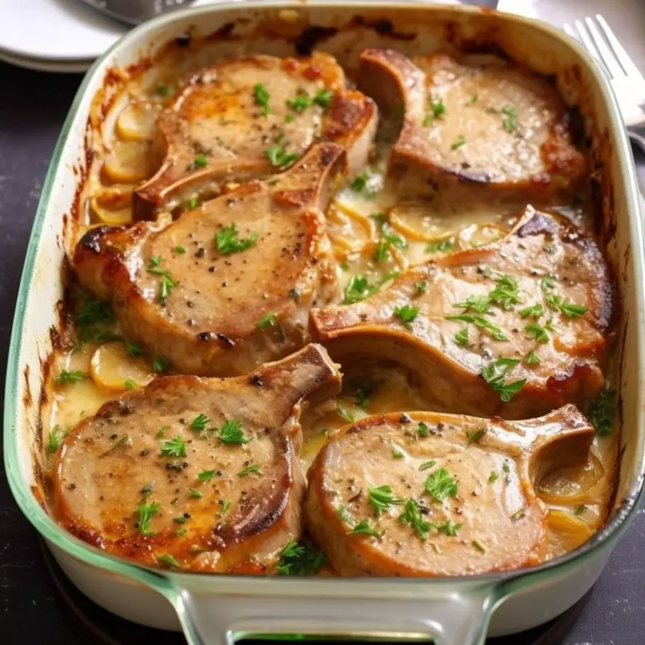 Beef Chops with Creamy Potato Bake