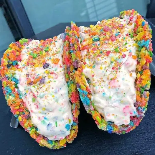 Fruity Pebbles Cheesecake Tacos