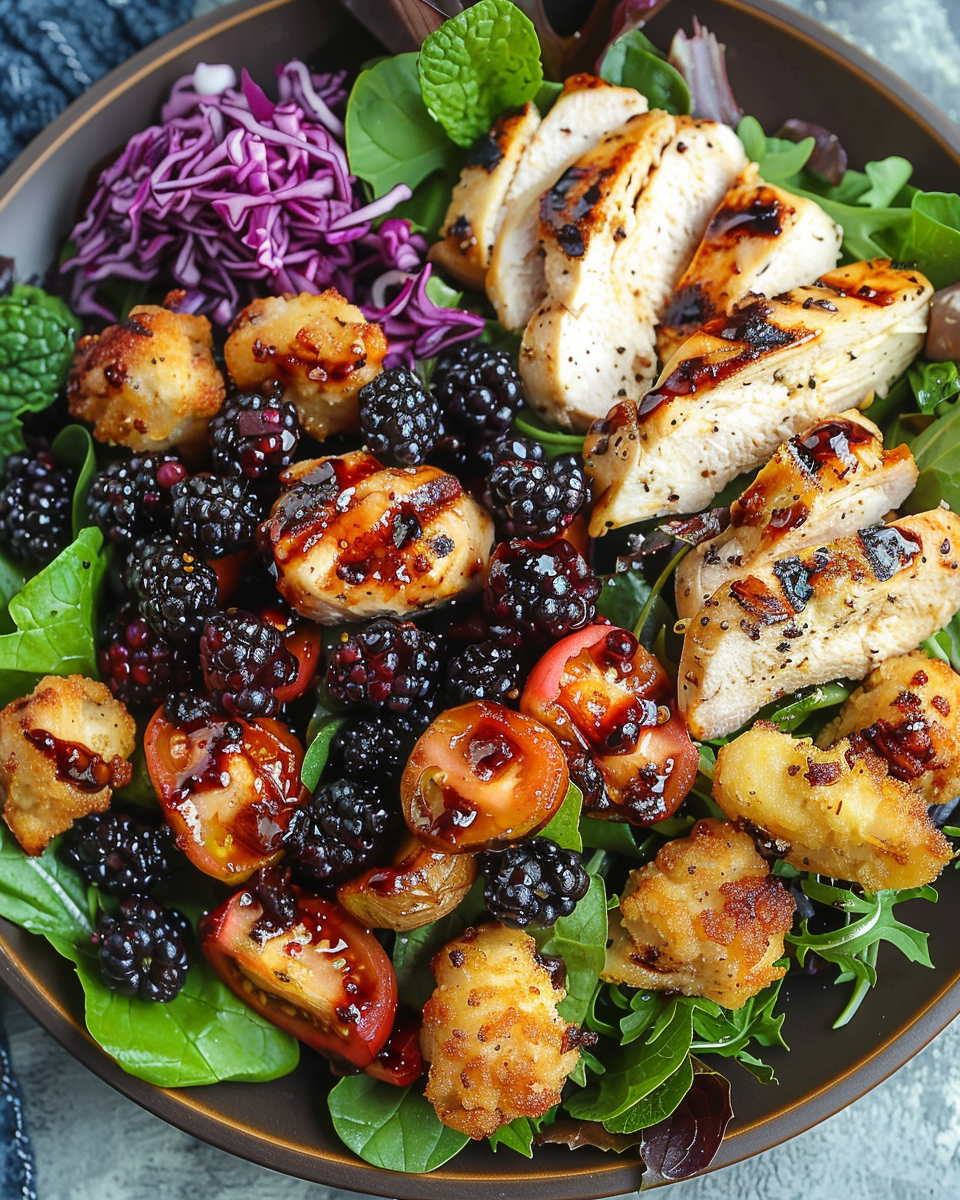 Blackberry balsamic grilled chicken salad