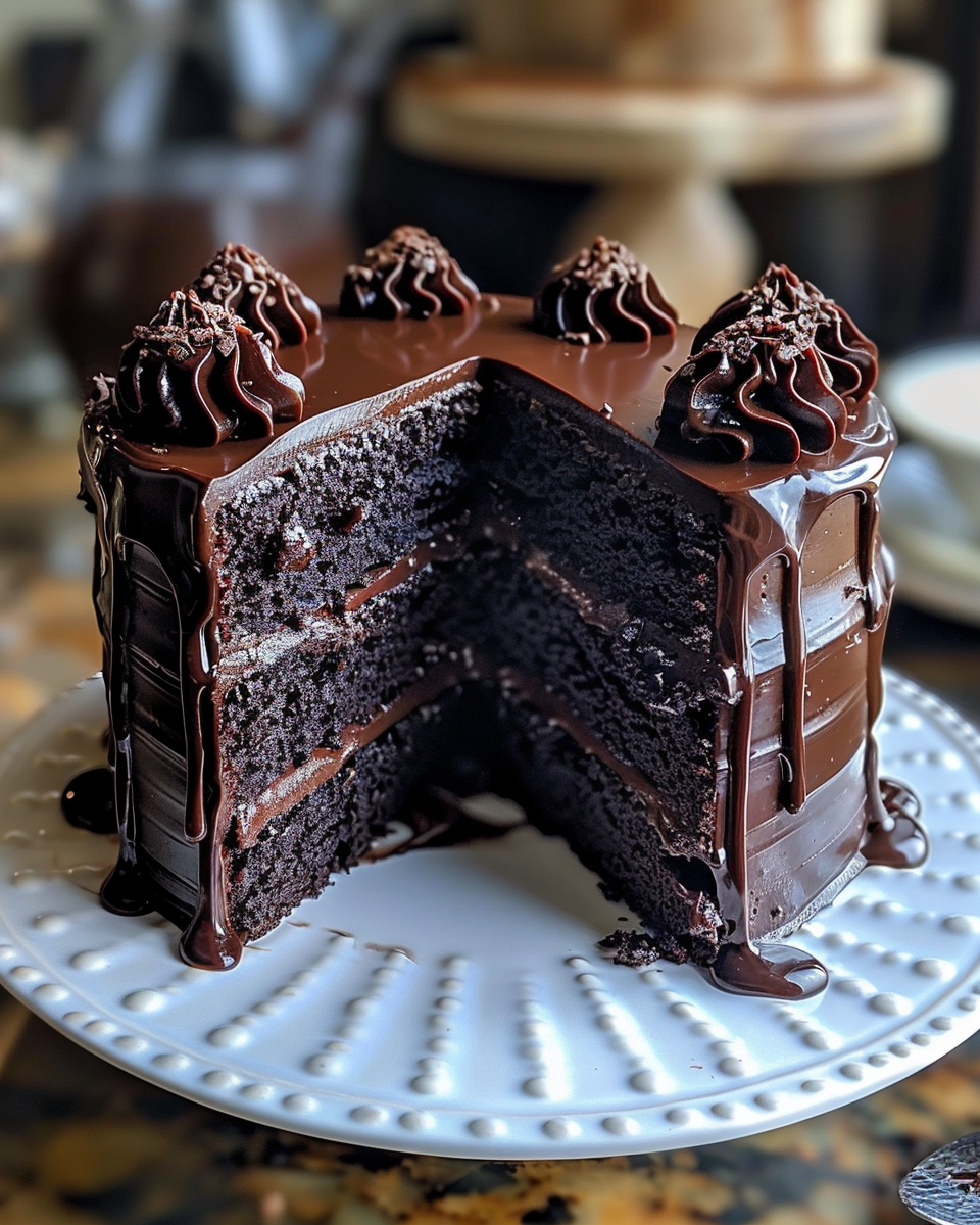 Double Chocolate Cake with Black Velvet Icing