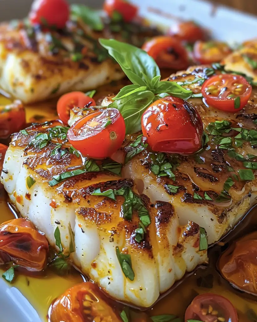 Pan-Seared Mediterranean Cod in Tomato Basil Sauce