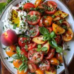 Tomato, peach, and burrata salad